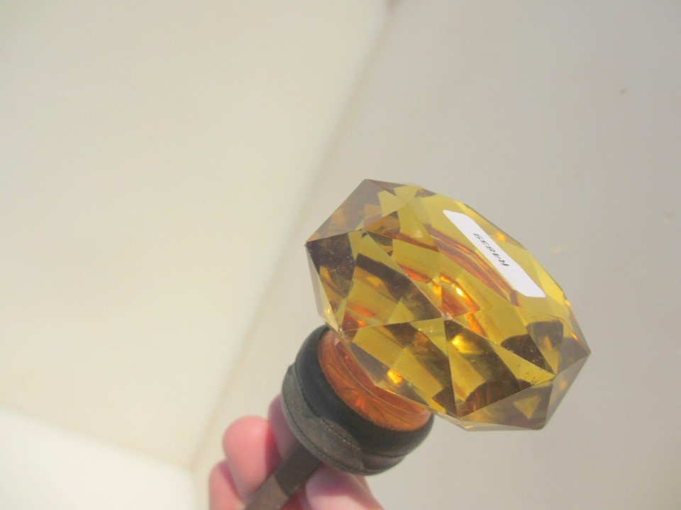 Victorian Orange Cut Glass Door Handles Knobs Brass Antique Old Amber