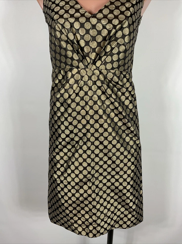 Vestido J Crew Metálico Dorado Negro Lunares Jacquard 0 FIESTA Mezcla Seda Foto 4 de 4