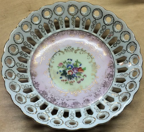VTG Floral Hand Painted Decorative Collector Plate/Bowl with Cutouts and Gilt