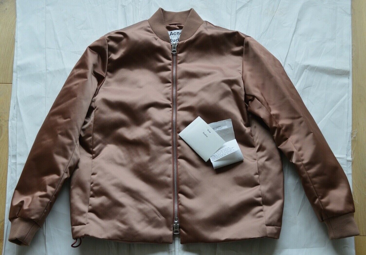 Acne Studios Fuel Shine Tech Pink Satin Bomber Jacket Coat Acne Studios Fuel Shine Tech Pink Satin Bomber Jacket Coat