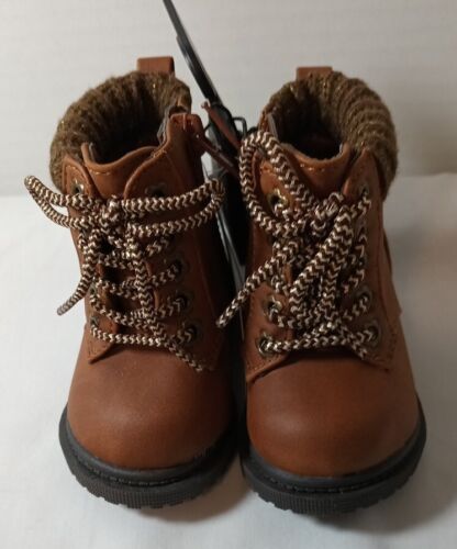 Wonder Nation Baby NWT Girl Size 3 Brown Sweater Boot Faux Lace Zip Closure  - 第 1/9 張圖片