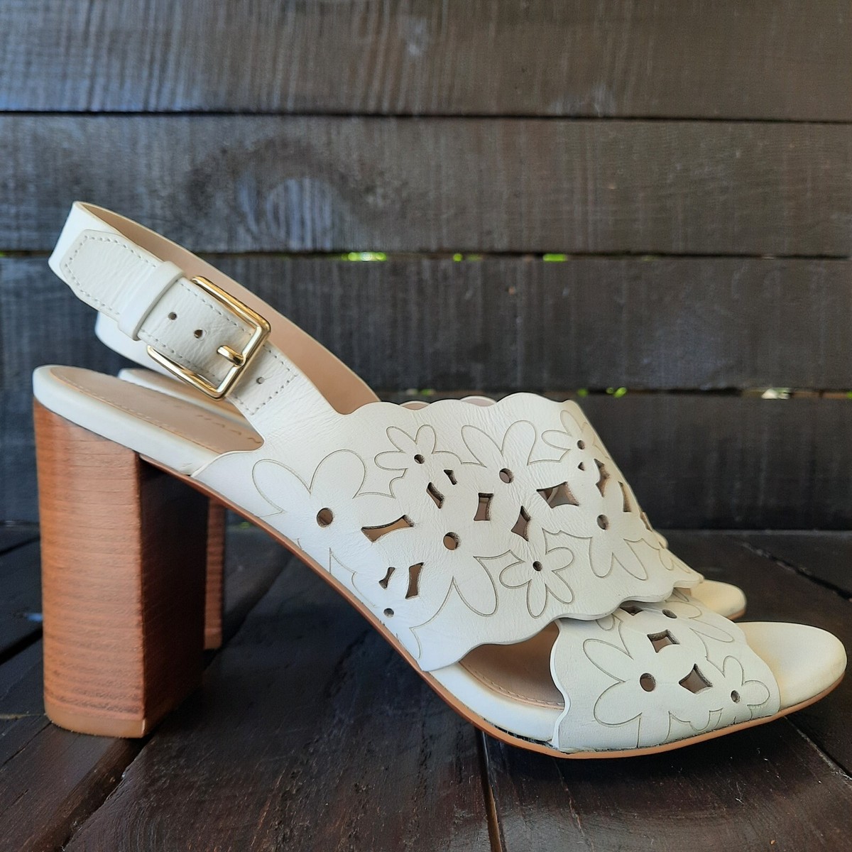 Cole Haan Indra White Straps Block Heeled Sandals Women Sz