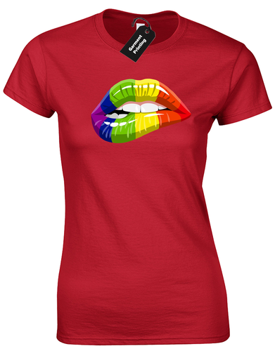 PRIDE LIPS LADIES T-SHIRT COOL LGBT GAY LESBIAN RAINBOW FESTIVAL EQUALITY (COL) - Picture 16 of 24