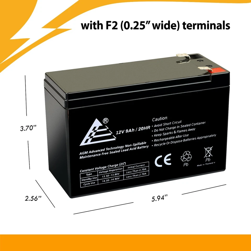 12V 9Ah SLA Battery for Razor MX350 & MX400 Dirt Bike - 2 Pack - Image 3 of 4