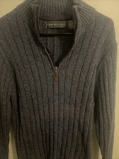 Oscar De La Renta 1/4 ZIP BLUE/Gray Heathered Sweater Sz L Large Shawl Collar