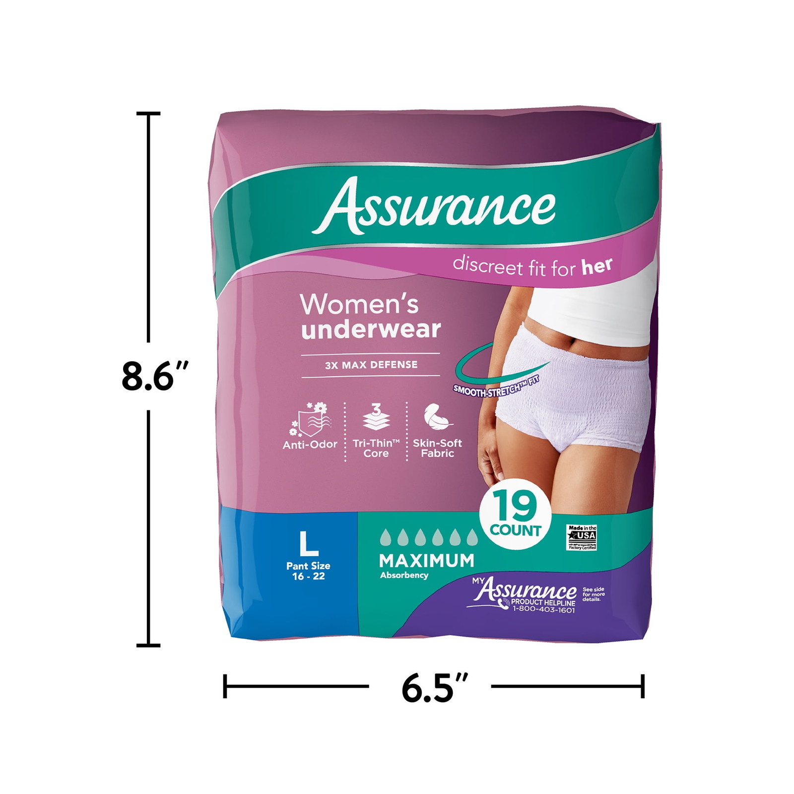 Assurance Women's Incontinence & Postpartum Underwear, L ,  (19 Count)
