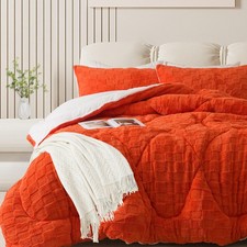 ELNIDO QUEEN  Fluffy Comforter Set Twin, Burnt Orange Winter Fleece Comforter...