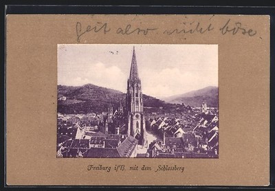 Postcard Freiburg/Breisgau, town view with the Schlossberg 1910 