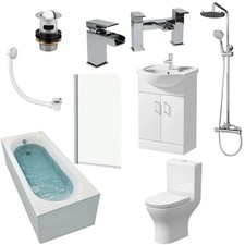 Complete Bathroom Suite 1700 Bath Screen Basin Vanity Unit WC Shower Taps Set