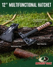 MOSSY OAK 12" Camping Axe and Survival Hatchet Small Camping Gear for Hiking New