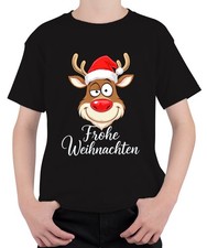 Merry Christmas Reindeer Rudolph Santa Hat Funny Cartoon Unisex Kids T