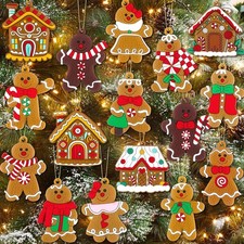 16Pcs Christmas Gingerbread House Tree Hanging Ornaments Decorations