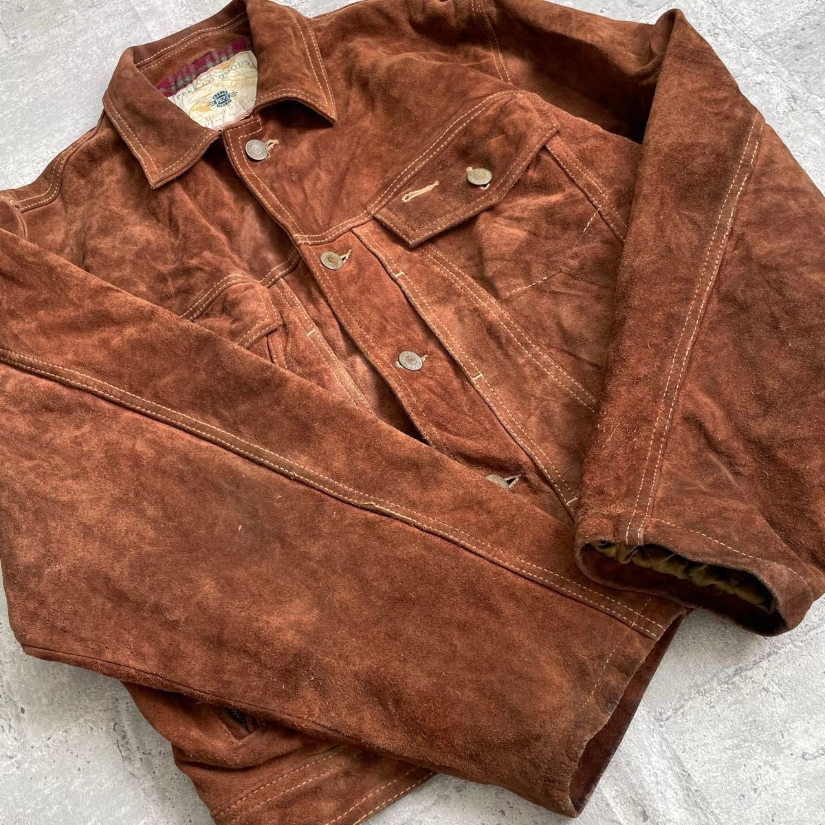 80 90 s vintage suede leather genuine leather tracker jacket brown 