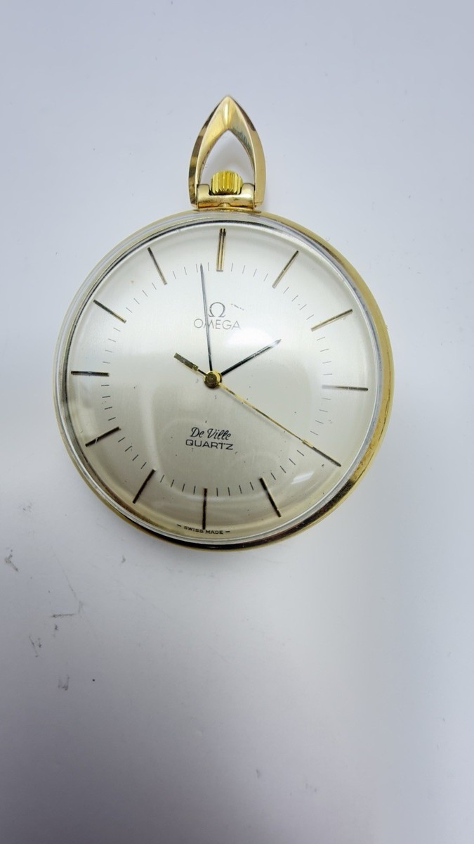 Omega De Ville Vintage Pocket Watch Quartz Gold 10k Filled Open