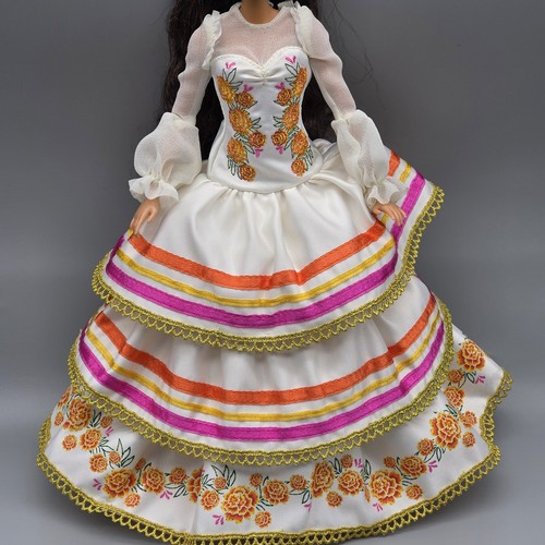 DRESS 2025 DIA DE MUERTOS DAY OF THE DEAD WHITE SATIN MARIGOLDS DOLL CLOTHES
