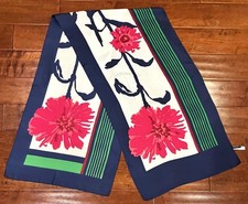 Talbots Floral Silk Scarf Modern Pink Peony Blue Border Long 64" x 17"