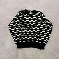 Vintage abstract knitted jumper Patterned Grandad chunky knit sweater Men's L