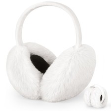 Earmuffs for Women Winter Warm Foldable Ear Muffs Faux Fur Cute Fuzzy A-white