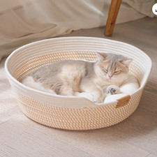 Cat Bed Basket with Cushion, 19 19 6in 2-in-1 Cotton Pet Couch for indoor Cats