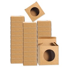 30Pcs Kraft Soap Boxes, 3" x 3" x 1.2" Kraft Treat Boxes with Window(Brown)