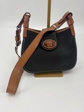 Dooney Bourke Black Leather Crossbody Saddle Bag Brown Trim