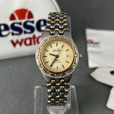 Ellesse Womens Watch 03-0044 Round Silver Gold Date Box New Battery Vintage 90’s