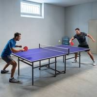9FT Portable Table Tennis Table w/ Four Wheels, Folding Tennis Table, Blue