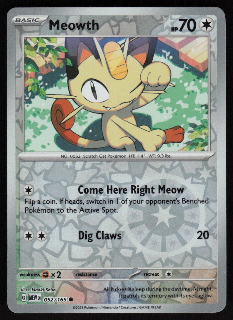 Meowth 52/165 Reverse Holo: 151 Pokemon TCG Near Mint