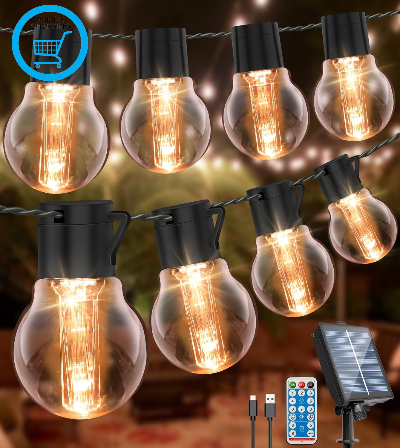 Solar String Lights Outdoor Garden,14M/46Ft Remote Control Solar Festoon Lights