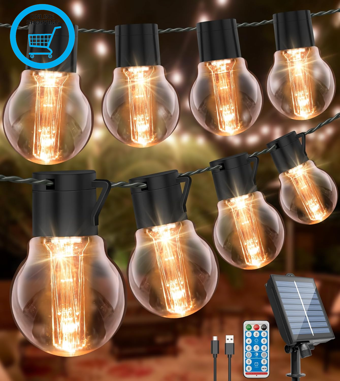Solar String Lights Outdoor Garden,14M/46Ft Remote Control Solar Festoon Lights