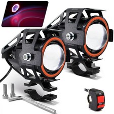 LED Fog Lights U7 Motorcycle Spotlight Red Angel Eyes Halo Ring 2-Sets
