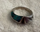 Vintage men's Native Amer.  made ring, silver with inlaid turquoise , size 10