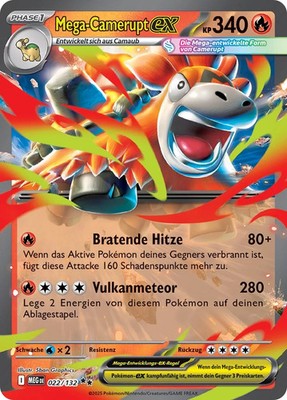 Pokemon Mega-Camerupt ex MEG 022/132  DEUTSCH HOLO Karte K.P. Mega Entwicklung