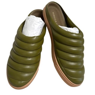 NWB Rebecca Allen The Clog Slip On Faux Leather Upper Olive Green Size 9