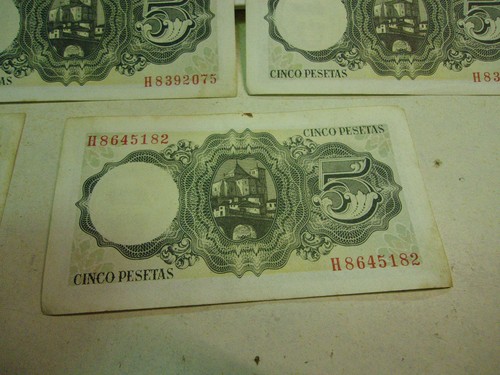 Billetes lote de 5 cinco pesetas Madrid 16/08/1951 numismática usado España. - Picture 12 of 13