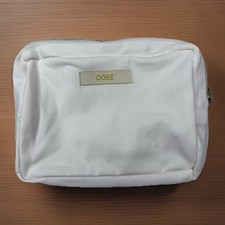 OGEE White Canvas Cosmetic Makeup Bag Travel Pouch Zip Closure