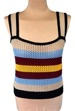 Wishlist Crochet Multi-Color Striped Tank Top Size Large Festival Boho Hippie