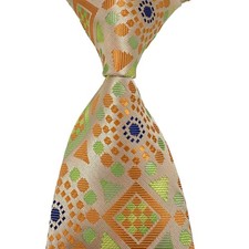 New Luxury Pattern Gold Green Blue Skinny Woven 100 Silk Men's Tie Necktie