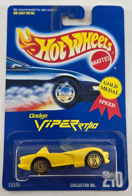 #ad 1991 Hot Wheels Mainline Blue Card #210 DODGE VIPER RT 10 Yellow w Gold UH NIP $2.62