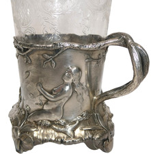 WMF Pair Tea Glass Holders With Baccarat Glass Tin Antique Original