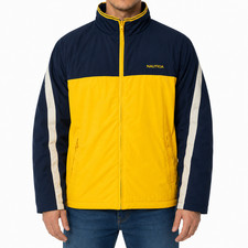 Nautica Reversible Mens L Yellow Blue Fleece Jacket Winter Coat Outdoor Reversible
