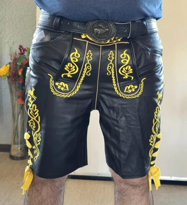 Herren Trachten Lederhosen Bavarian lederhose Nappa Lederhose mit Gürtel Gr46-64 - Bild 1 von 4