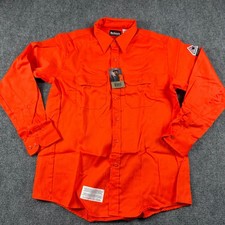 Bulwark Work Shirt Mens L Orange Flame Resistant FR CAT2 SLU8OR Safety Hi-Vis
