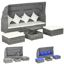 Outsunny 4 PCS Patio Wicker Sofa Coffee Table w/ Cushions