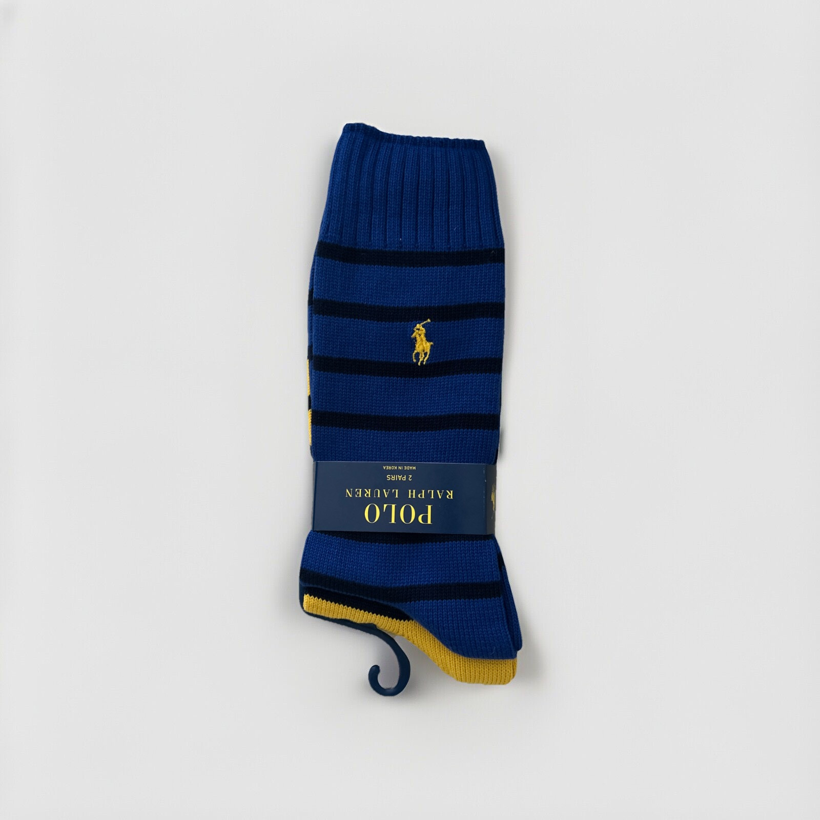 POLO RALPH LAUREN PONY BLU ROYAL E GIALLO DORATO 2 PEZZI CALZE COTONE 10 13 NUOVE CON ETICHETTE