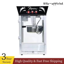 850W Commercial Popcorn Maker Machine 12OZ Kettle Tempered Glass Warming Deck