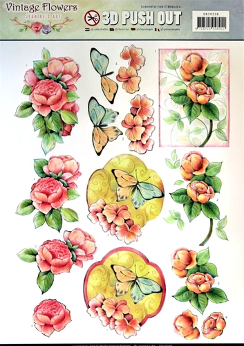 A4 DIE CUT 3D PAPER TOLE DECOUPAGE Push Out Vintage Flowers SB10238