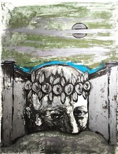 Sergio Vacchi - Prova d'Artista con pittura - Autoritratto - 1966