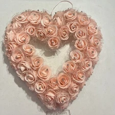 Heart Shaped Wreath Floral Rose Artificial Garland Door Wreath Home PINK