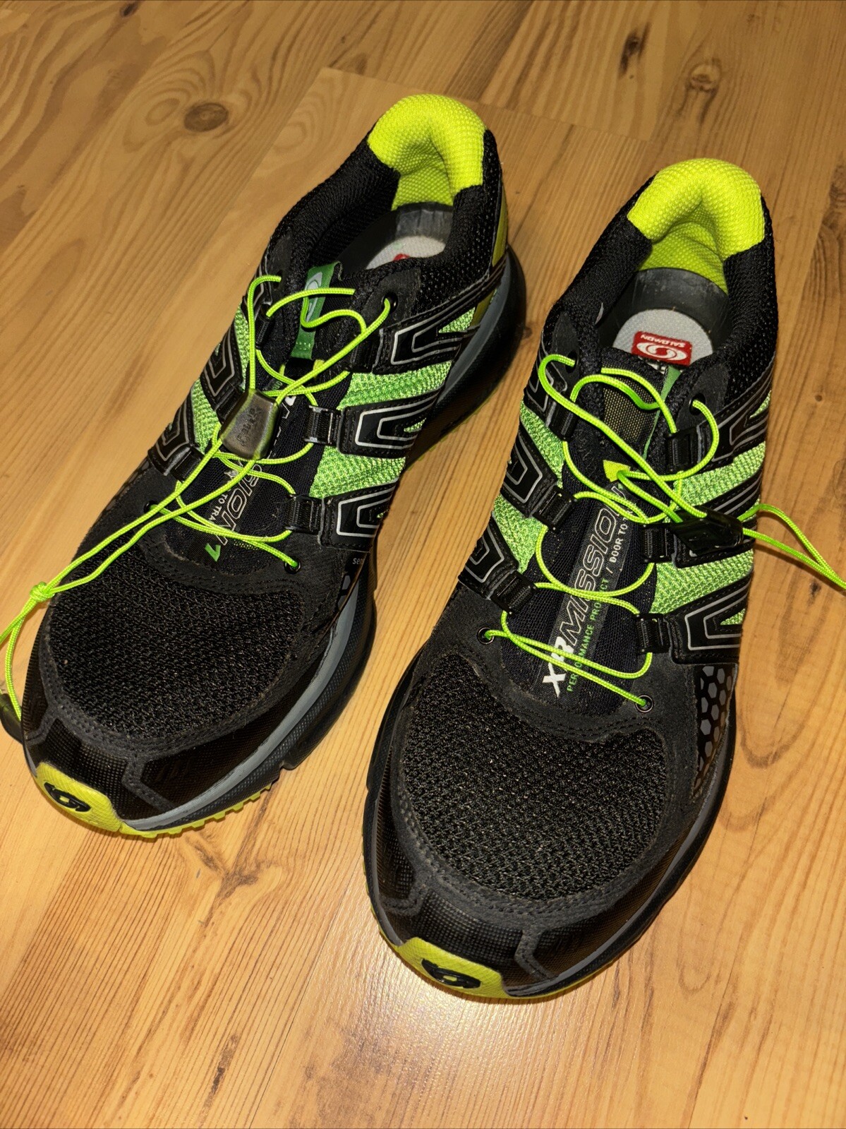 Scarpe da trail Salomon XR Mission da uomo taglia 9 5 nere e verdi sneakers con lacci rapidi 43 5